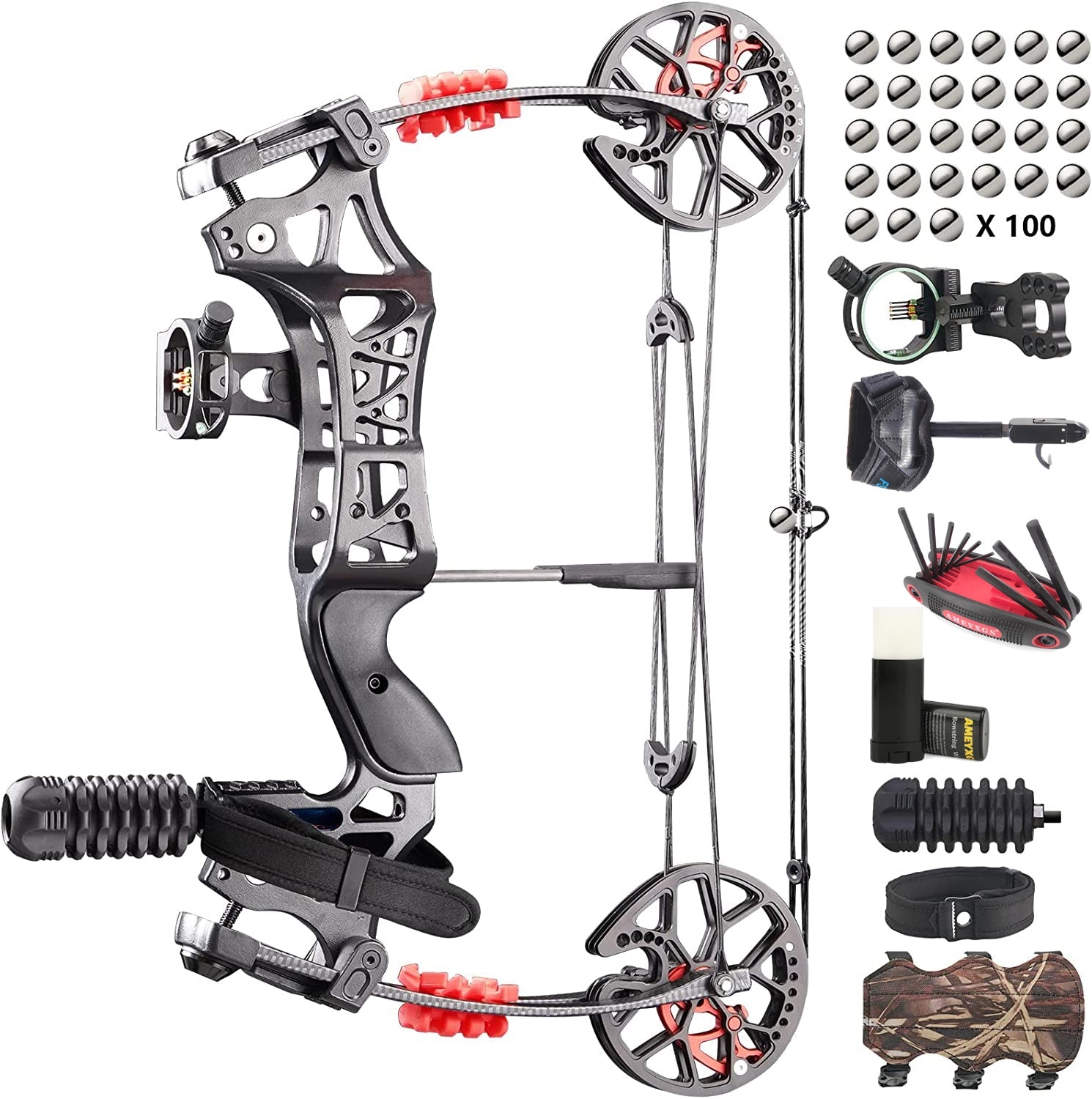 JUNXING M109E Dual Purpose Compound Bow Kit with 100 Pcs Steel Balls AAA Archery&Armor