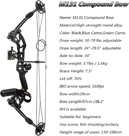 30-70lbs M131 Archery Compound Bow Adults Teens Arrow Catapults AAA Archery&Armor