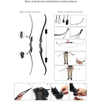 Black Hunter Recurve Bow Set 20-60LBS for Adult Outdoor Hunting Beginner Training Archery Practice AAA Archery&Armor