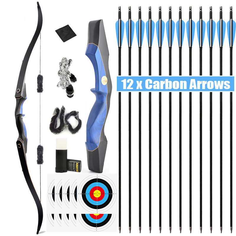 60" Archery Takedown Recurve Bow Right Hand & 12pcs Carbon Arrows Hunting AAA Archery&Armor